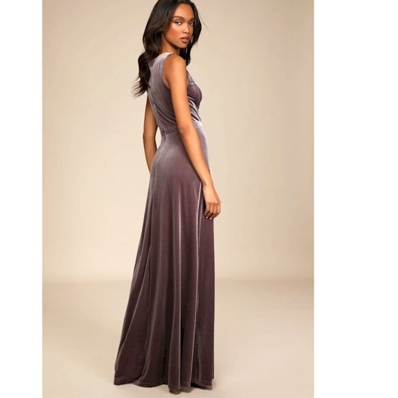 Lulus Beautiful Night Dusty Gray Purple Velvet Sleeveless Maxi Dress Small NWT - Picture 3 of 6